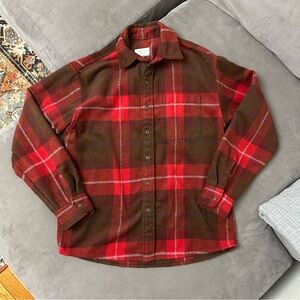 American Eagle Mens Fireside Flannel Shirt Red Black Plaid Button Up XS